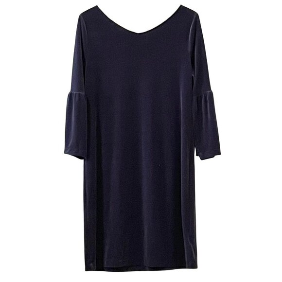 NEW Ann Taylor Bell Sleeve Velvet Knee Length Dress in Dark Gray Sz. M - Picture 2 of 3